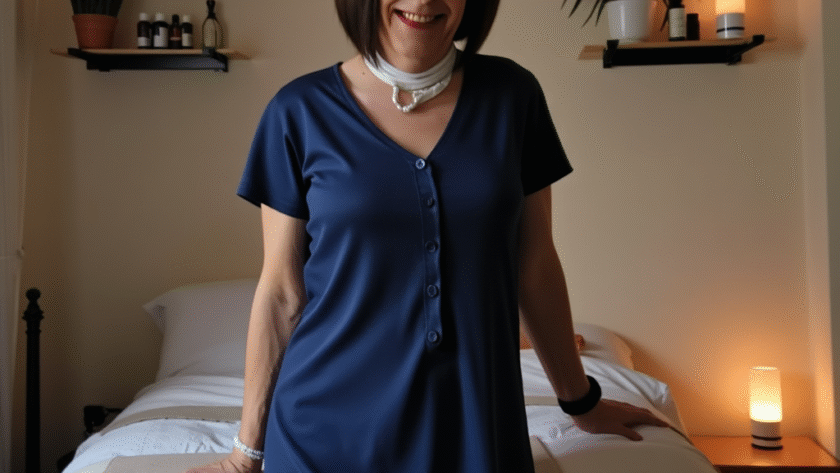 Harmony standing in front of her massage couch